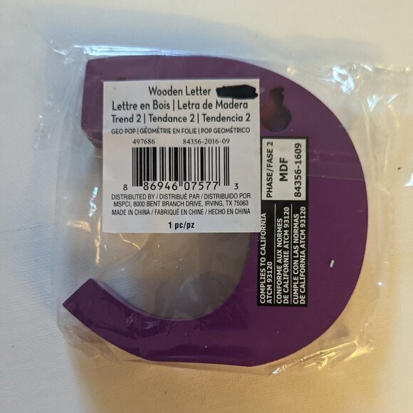 NWT Deep Purple Letter 'c' Wood Alphabet Sign Geo Pop Michael's Wall Home Decor - Picture 2 of 3